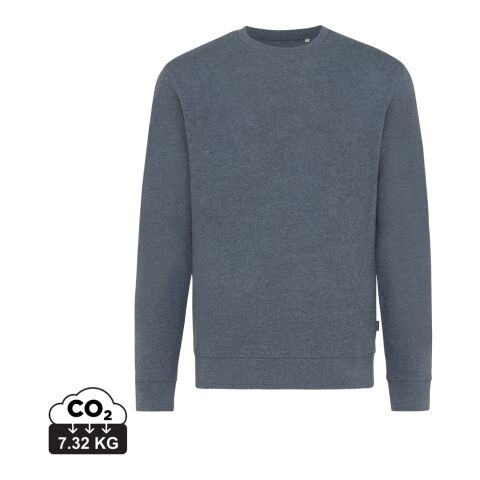 Pull à col rond en coton recyclé non teinté Iqoniq Denali bleu marine chiné | M | sans marquage | non disponible | non disponible | non disponible
