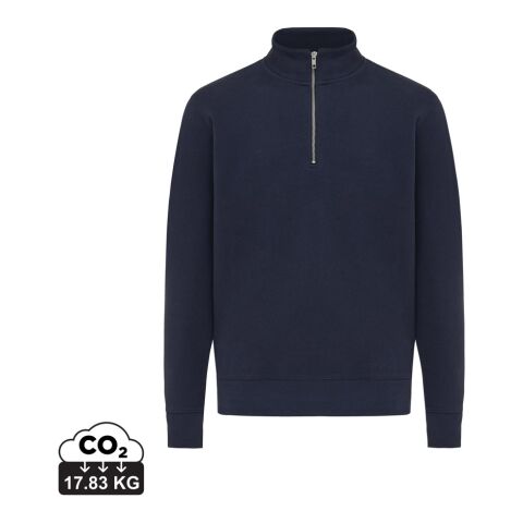 Sweater IQONIQ à col montant zippé en coton recyclé Elgon bleu marine | XXXL | sans marquage | non disponible | non disponible | non disponible