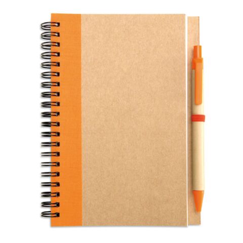 Carnet de note en papier recyclé avec stylo - pages blanches orange | sans marquage | non disponible | non disponible | non disponible