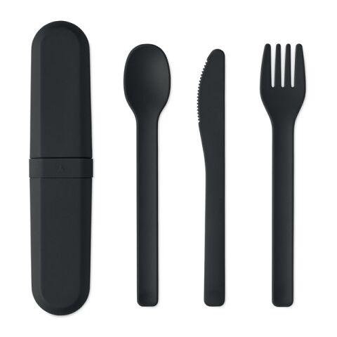 Set de couverts et étui en PLA noir | sans marquage | non disponible | non disponible | non disponible