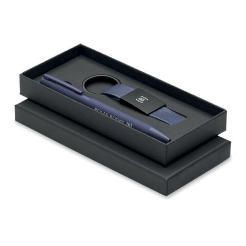 Set stylo à bille et porte-clés en bleu
