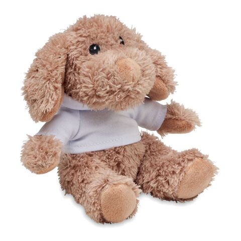 Dog plush wearing a hoodie