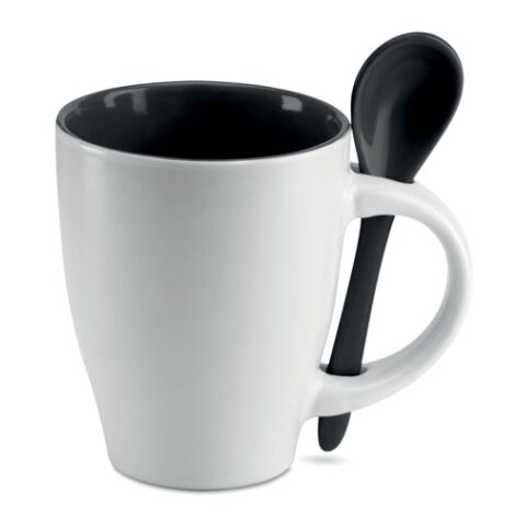 Mug avec petite cuillère noir | sans marquage | non disponible | non disponible
