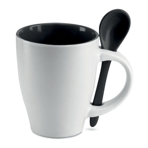 Mug avec petite cuillère noir | sans marquage | non disponible | non disponible