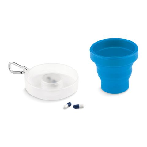 Tasse pliable avec pilulier bleu | sans marquage | non disponible | non disponible | non disponible