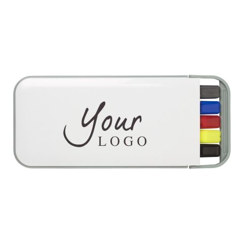 Etui en plastique contenant 4 stylos et 1 roller blanc | sans marquage | non disponible | non disponible
