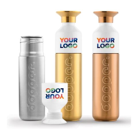 Dopper Solid Steel 490 ml argent/blanc | Sérigraphie 1 couleur | Avant et arrière | 155 mm x 32 mm