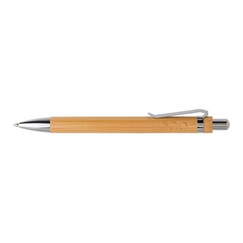 Stylo bille en bamboo et métal, mine bleue.