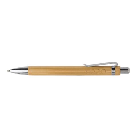 Stylo bille en bamboo et métal, mine bleue. noir | sans marquage | non disponible | non disponible