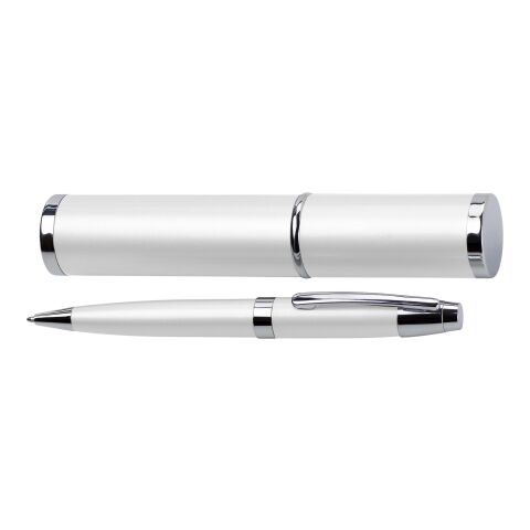 Stylo bille en métal dans un tube assorti à la couleur blanc | sans marquage | non disponible | non disponible