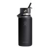 Gourde isotherme en acier inoxydable Hydro Flask à large goulot, d'une contenance de 946 ml, avec bouchon à paille Blanc