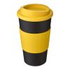 Gobelet Americano® de 350 ml avec isolation et grip Jaune-Noir | sans marquage | non disponible | non disponible