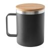 LAUDA. Mug en acier inoxydable recyclé à 90% avec couvercle en bambou 420 mL Noir | sans marquage