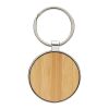 Porte-clés rond en alliage de zinc RCS et bambou argent-marron | sans marquage | non disponible | non disponible