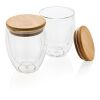 Set de 2 verres double paroi 250ml avec couvercle en bambou blanc | sans marquage | non disponible | non disponible
