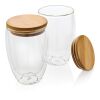 Set de 2 Verres double paroi 350ml avec couvercle en bambou blanc | sans marquage | non disponible | non disponible