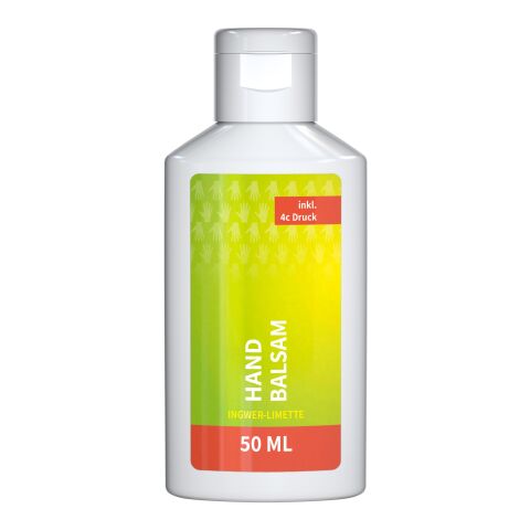 Bouteille de 50 ml - Baume pour les mains &quot;Gingembre - Citron Vert&quot; - Body Label Blanc | sans marquage