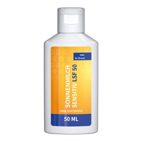 Bouteille de 50 ml - Lait solaire sensible FPS 50 - Body Label Blanc | sans marquage