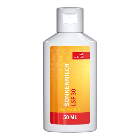 Bouteille de 50 ml - Lait solaire FPS 30 - Body Label Blanc | sans marquage