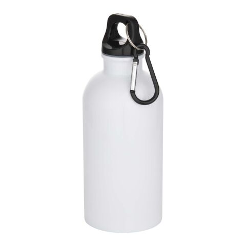 Bouteille d’eau Oregon de 400 ml en acier inoxydable recyclé à simple paroi certifié RCS avec mousqueton (impression par sublimation) blanc | sans marquage | non disponible | non disponible