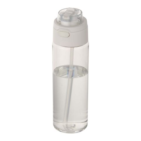 Bouteille d'eau Theron de 700 ml en plastique recyclé RCS, avec bouchon double fonction et paille rabattable blanc