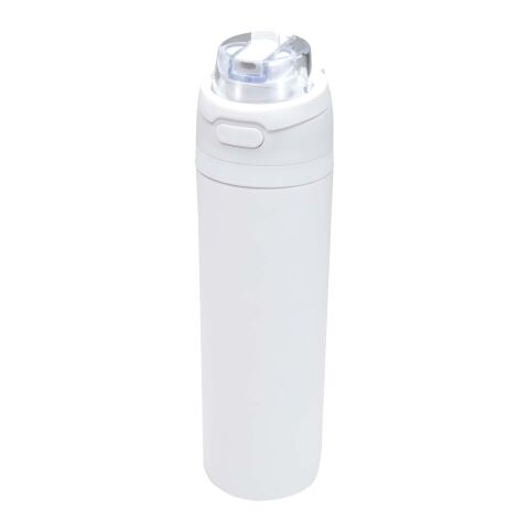 Bouteille d'eau Theron 800 ml en acier inoxydable à simple paroi recyclé RCS, avec bouchon à double fonction et paille rabatt blanc
