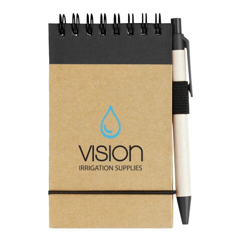 Bloc-notes à spirale recyclé avec stylo - pages lignées Standard | Naturel-Noir | sans marquage | non disponible | non disponible | non disponible