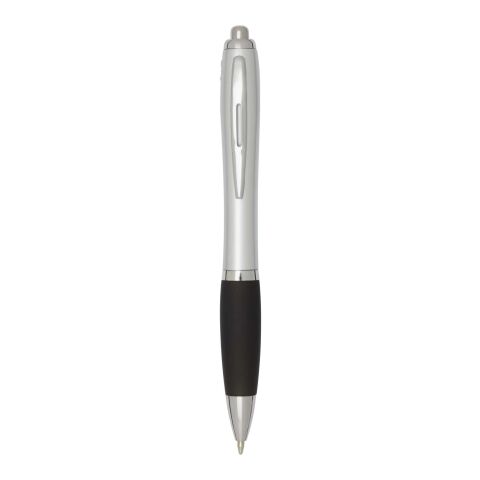 Stylo bille RCS en plastique recyclé avec corps argenté et grip coloré (encre noire) Nash Standard | Noir | sans marquage | non disponible | non disponible