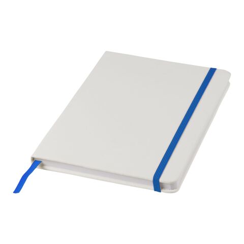 Carnet de notes Spectrum blanc avec élastique coloré A5 - pages lignées Standard | Blanc-Bleu royal | sans marquage | non disponible | non disponible | non disponible