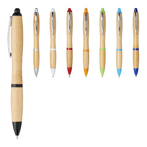 Stylo bille Nash en bambou Prioritaire | Naturel-Rouge | Tampographie 1 couleur | Sur toute la longueur du corps | 60 mm x 6 mm