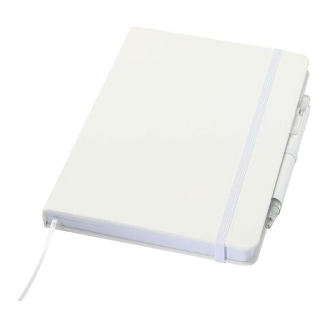 Ensemble comprenant un cahier en papier recyclé Spectrum A5 et un stylo à bille blanc