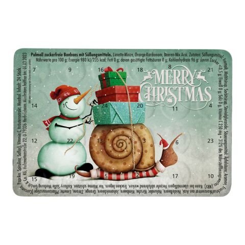 Le plus petit calendrier (de l&#039;avent) du monde MOTIFS STANDARDS avec Pulmoll sans marquage | Escargot, livreur de cadeau