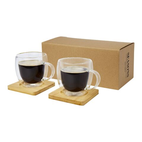 Tasse Manti 2 pièces en verre à double paroi de 250 ml avec sous-verre en bambou Standard | Translucide-Naturel | sans marquage | non disponible | non disponible