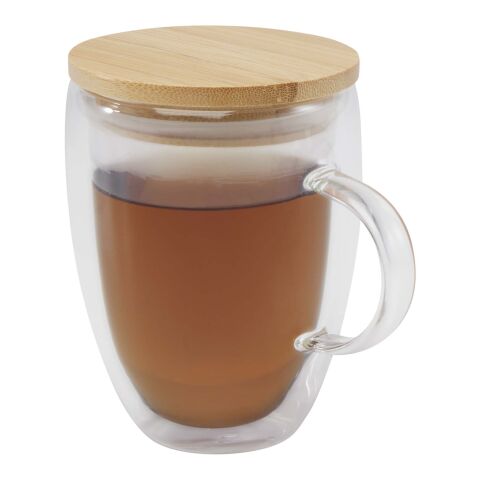 Tasse en verre Leona de 350&nbsp;ml avec couvercle en bambou Standard | Blanc | sans marquage | non disponible | non disponible