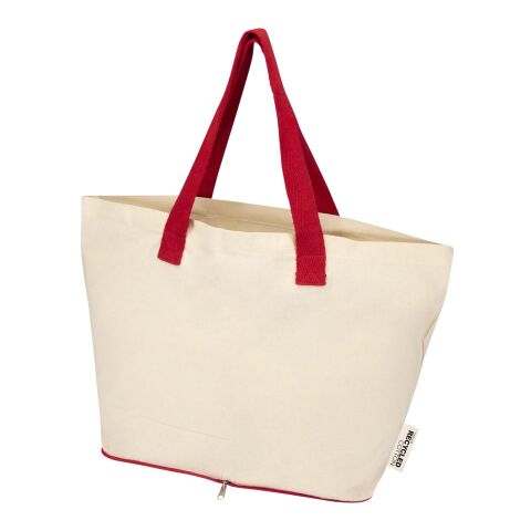Sac shopping Sierra pliable en coton recyclé GRS 140&nbsp;g/m2 7&nbsp;L Standard | Naturel-Rouge | sans marquage | non disponible | non disponible | non disponible