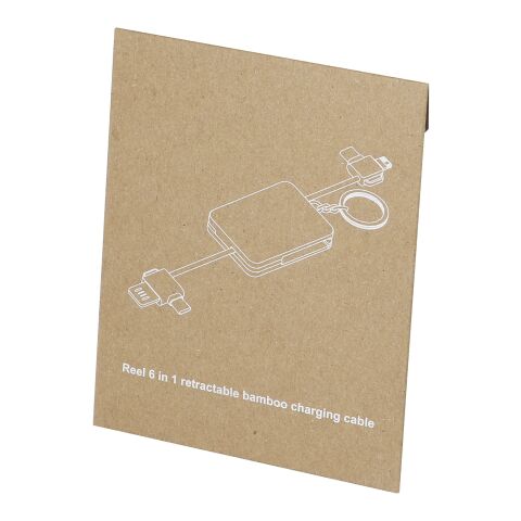 Câble de chargement Reel porte-clés en bambou rétractable 6-en-1 Standard | Naturel | sans marquage | non disponible | non disponible