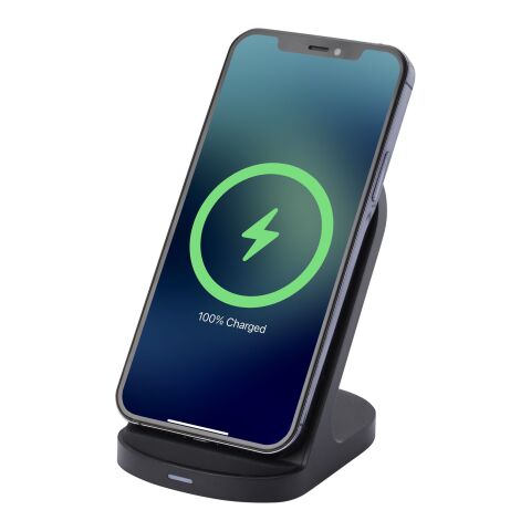 Socle de charge sans fil Loop de 15 W à double bobine en plastique recyclé certifié RCS Standard | Noir | sans marquage | non disponible | non disponible