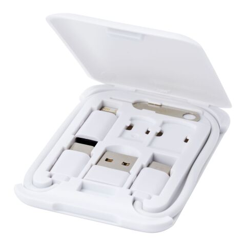 Câble de recharge modulaire en plastique recyclé Savvy avec support de téléphone Standard | Blanc transparent | sans marquage | non disponible | non disponible