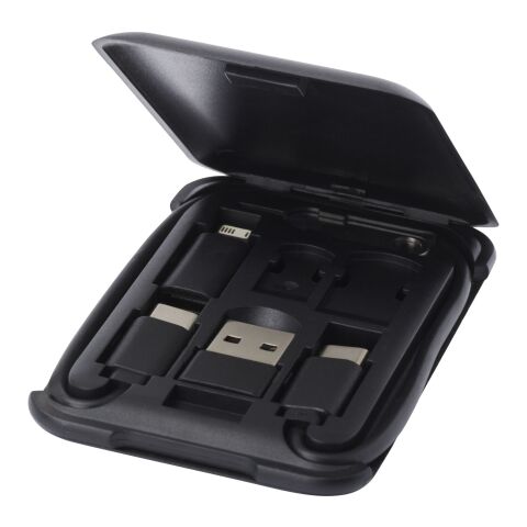 Câble de recharge modulaire en plastique recyclé Savvy avec support de téléphone Standard | noir | sans marquage | non disponible | non disponible