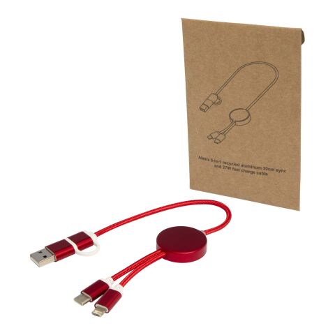 Câble 5 en 1 Alasia en aluminium et plastique recyclés de 30 cm pour la synchronisation des données et la charge rapide de 27 W Standard | Rouge | sans marquage | non disponible | non disponible