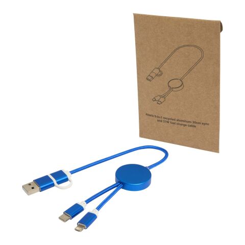 Câble 5 en 1 Alasia en aluminium et plastique recyclés de 30&nbsp;cm pour la synchronisation des données et la charge rapide de 27 W Bleu royal