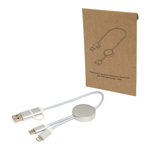 Câble 5 en 1 Alasia en aluminium et plastique recyclés de 30&nbsp;cm pour la synchronisation des données et la charge rapide de 27 W Standard | Argent | sans marquage | non disponible | non disponible