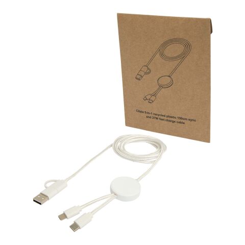 Câble 5 en 1 Citala en plastique recyclé de 150 cm pour la synchronisation des données et la charge rapide de 27 W Standard | blanc | sans marquage | non disponible | non disponible
