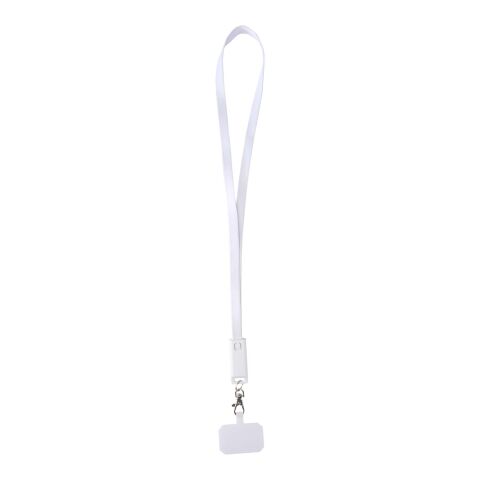 Tour de cou pour smartphone Franz en plastique recyclé avec synchronisation des données intégrée et câble 5 en 1 pour charge rapide de 65 W Standard | Blanc | sans marquage | non disponible | non disponible | non disponible