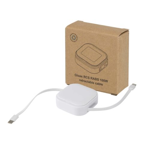 Câble rétractable 5 en 1 Gloas en matériaux recyclés pour synchronisation de données et charge rapide de 100&nbsp;W avec kit d’outils pour smartphone Standard | Blanc | sans marquage | non disponible | non disponible