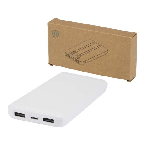Batterie de secours Adhil de 10&nbsp;000&nbsp;mAh et 10&nbsp;W en plastique recyclé avec 2&nbsp;câbles intégrés Standard | Blanc | sans marquage | non disponible | non disponible