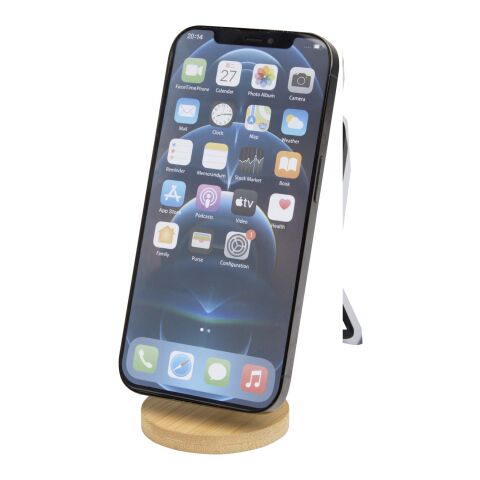 Support de téléphone Alcor magnétique et pliable en plastique recyclé avec détails en bambou Standard | Blanc | sans marquage | non disponible | non disponible
