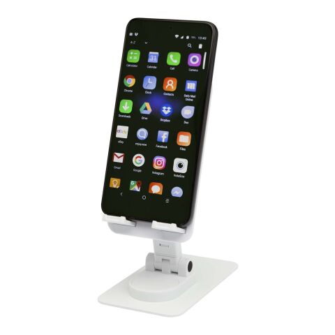 Support de téléphone Alhena pliable en plastique recyclé avec support de bureau en métal Standard | Blanc | sans marquage | non disponible | non disponible
