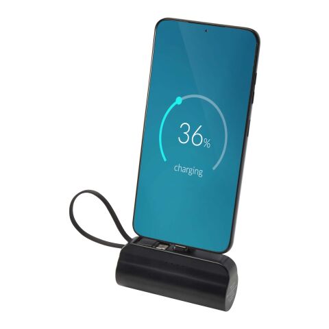 Batterie de secours Alnair Type-C de5&nbsp;000&nbsp;mAh et 10&nbsp;W en plastique recyclé avec support de retournement intégré et câble 2 en 1 noir