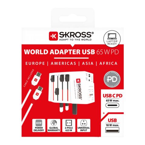 Adaptateur universel SKROSS® MUV AC65PD avec câble USB-C blanc